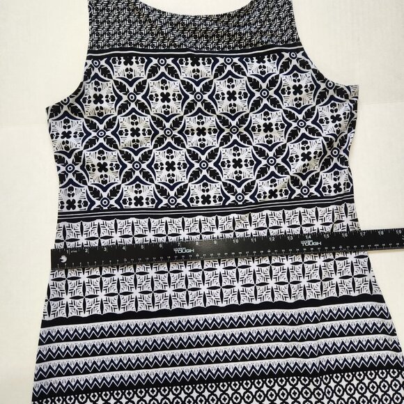 Tommy Bahama Maxi Dress M Black White Floral Geometric Stripe Sleeveless Stretch - Picture 5 of 9